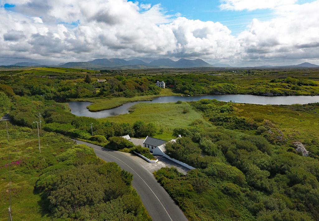 Aerial view of Ballinabay Holiday Cottage in Galway