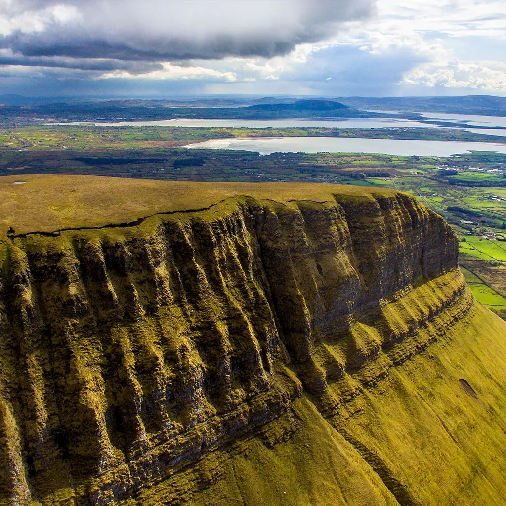 Benbulben cliffs aerial view, County Sligo, Ireland.