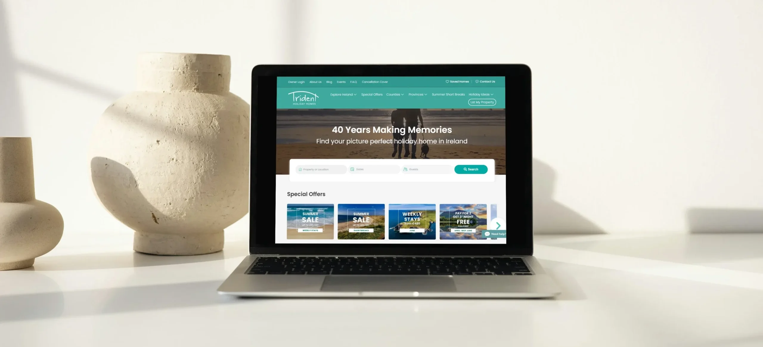 New website for Trident Holiday Home - laptop view